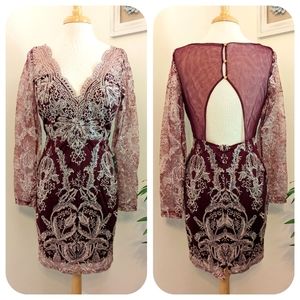 Soieblu Burgundy Lace Long Sleeve Dress